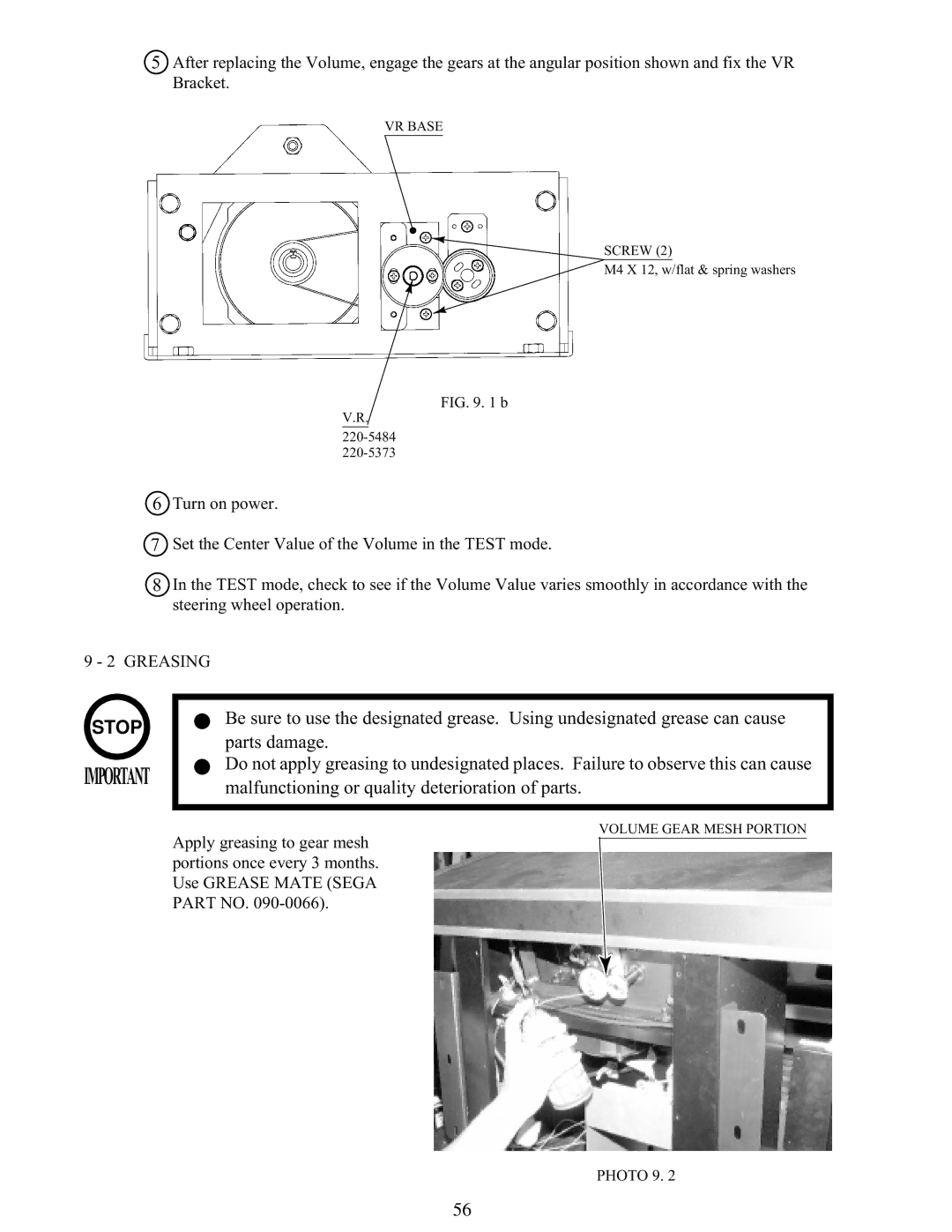 Sega 999-1108 owner manual Greasing 