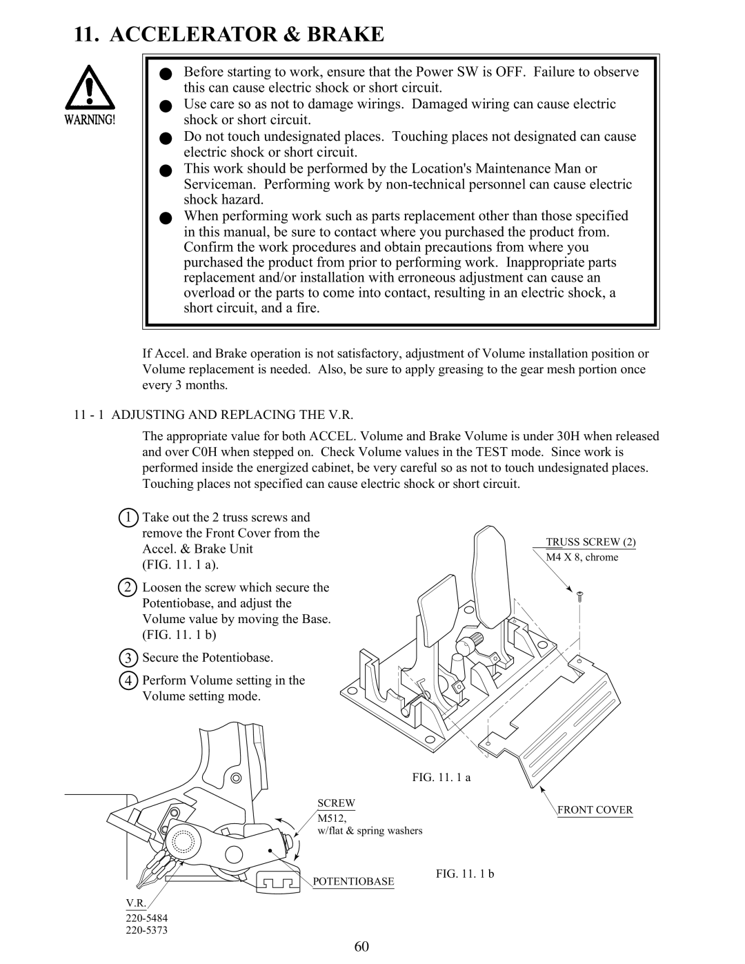 Sega 999-1108 owner manual Accelerator & Brake, 11 1 Adjusting and Replacing the V.R 