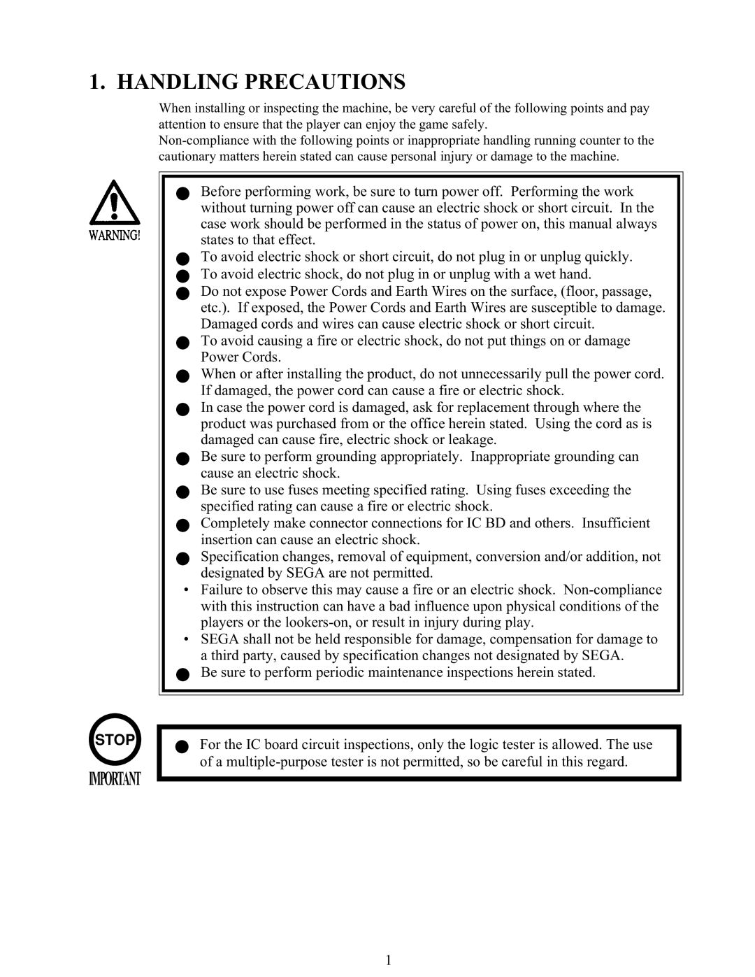 Sega 999-1108 owner manual Handling Precautions 