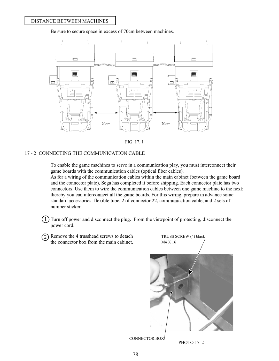 Sega 999-1108 owner manual Distance Between Machines, 17 2 Connecting the Communication Cable 