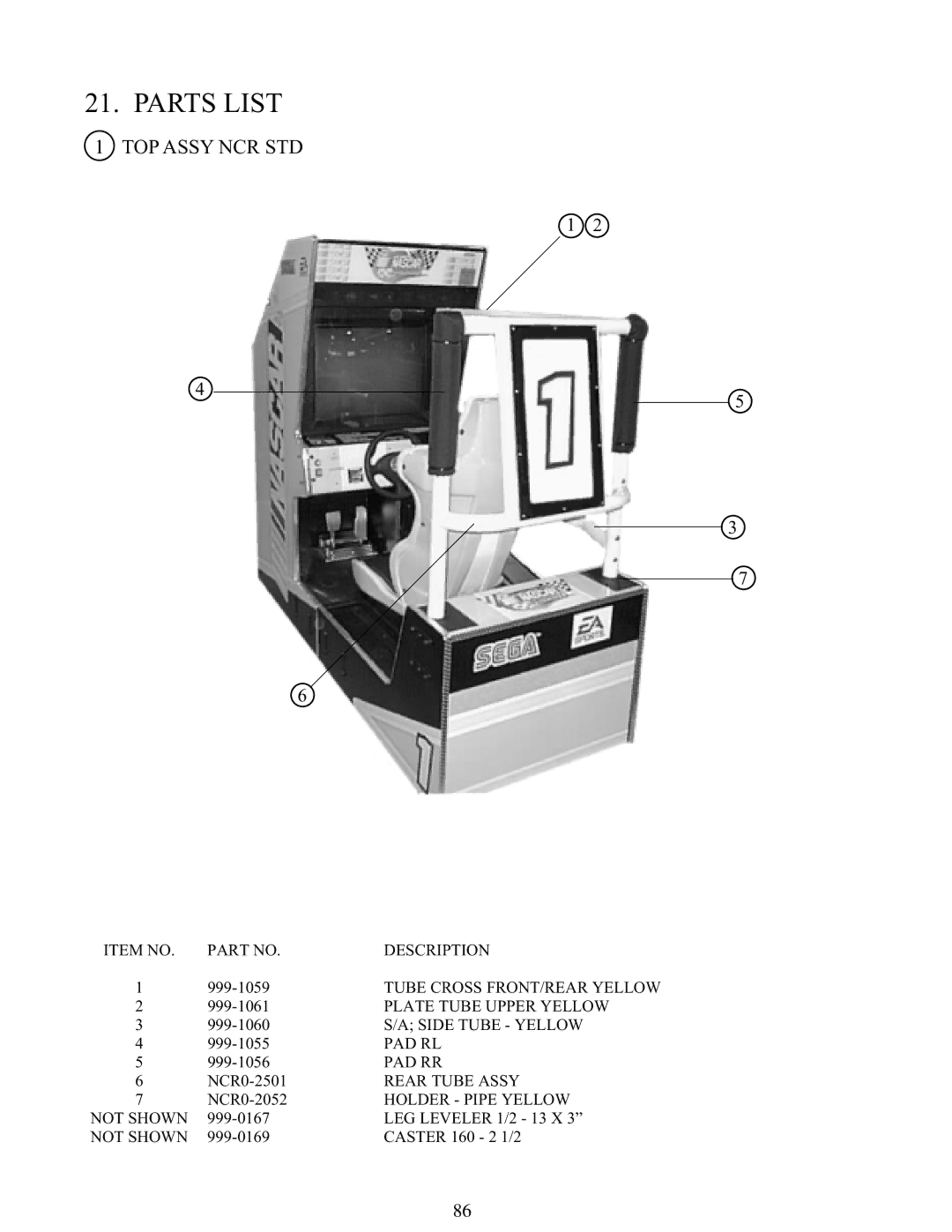 Sega 999-1108 owner manual Parts List 