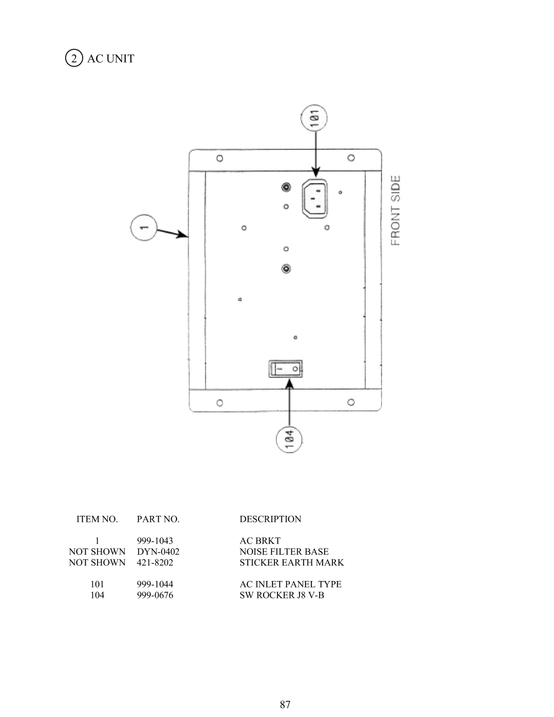 Sega 999-1108 owner manual AC Unit 