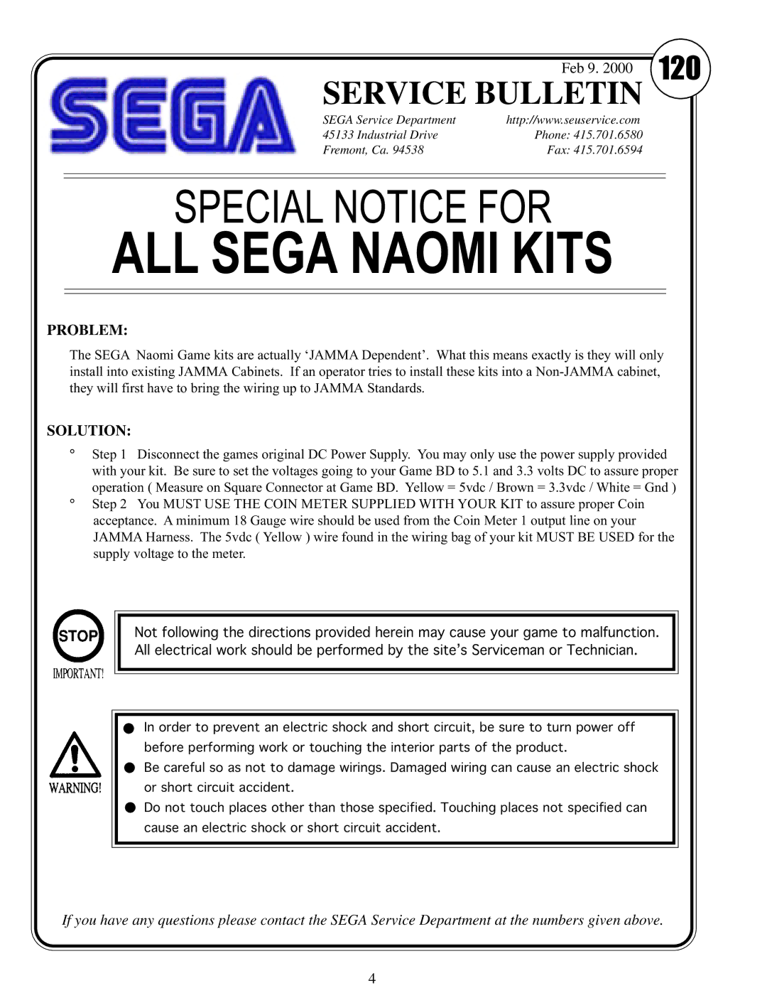 Sega 999-1117 installation instructions ALL Sega Naomi Kits 