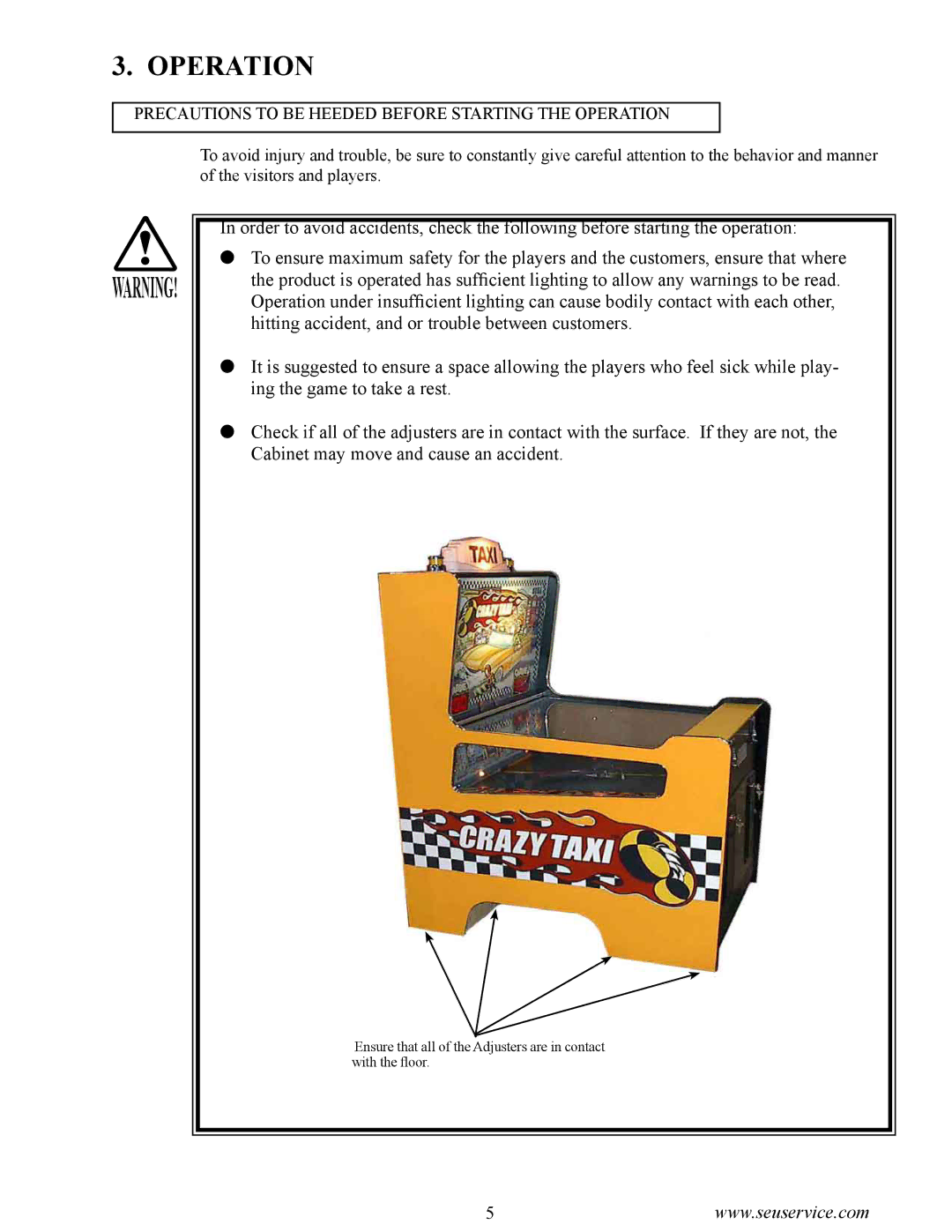 Sega 999-1618 owner manual Precautions to be Heeded Before Starting the Operation 