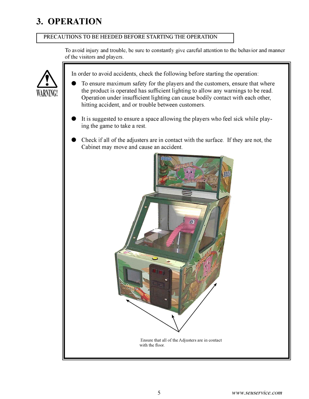 Sega 999-1763 owner manual Precautions to be Heeded Before Starting the Operation 