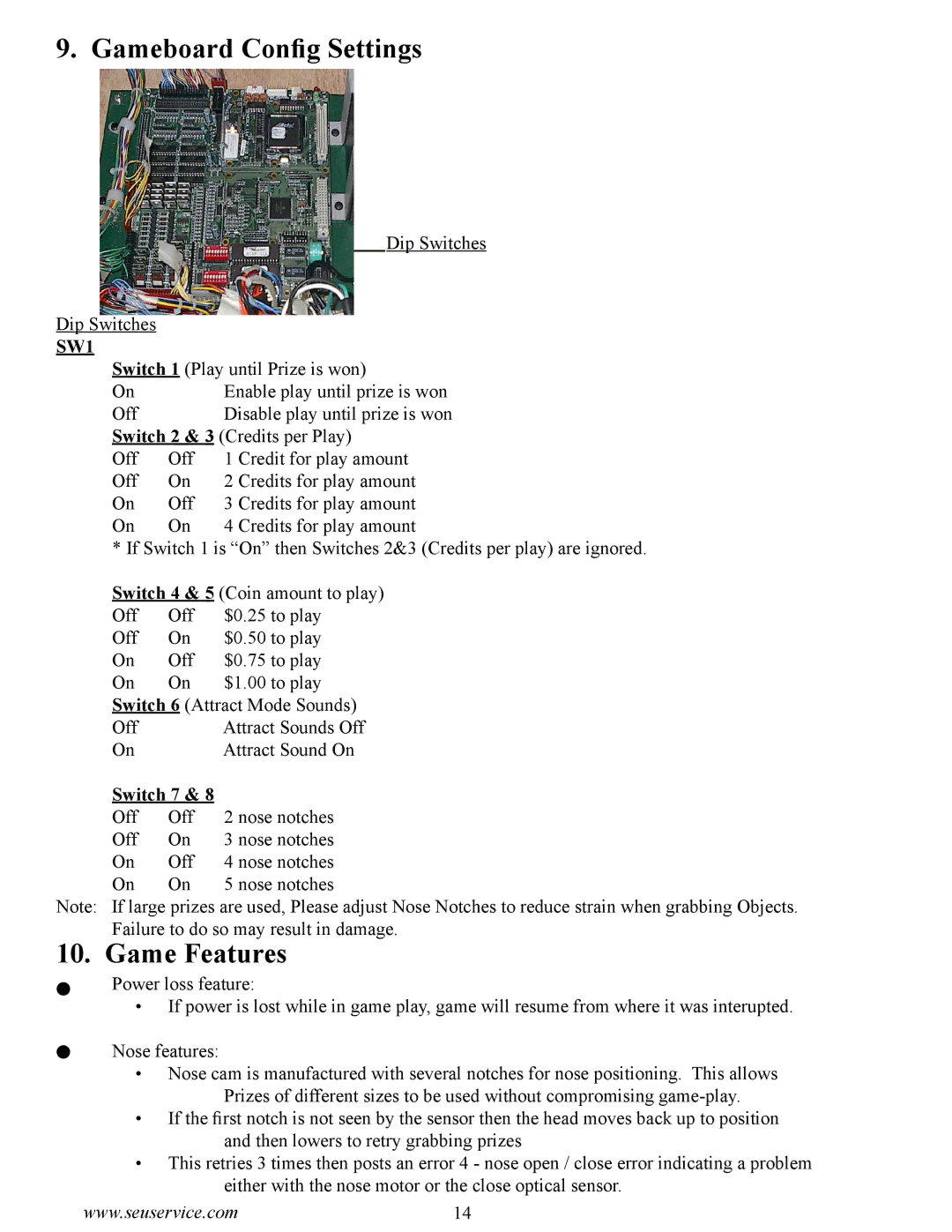 Sega 999-1763 owner manual Gameboard Config Settings, Game Features 