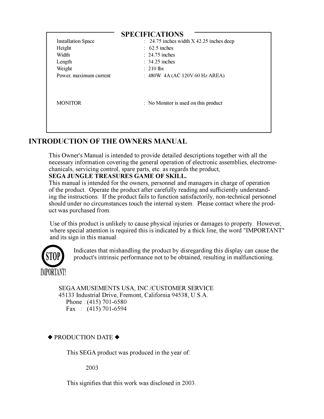 Sega 999-1763 owner manual Stop 