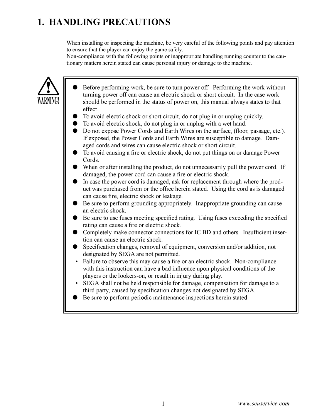 Sega 999-1763 owner manual Handling Precautions 