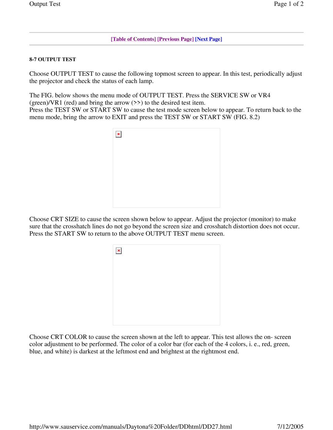 Sega DLX owner manual Output Test 