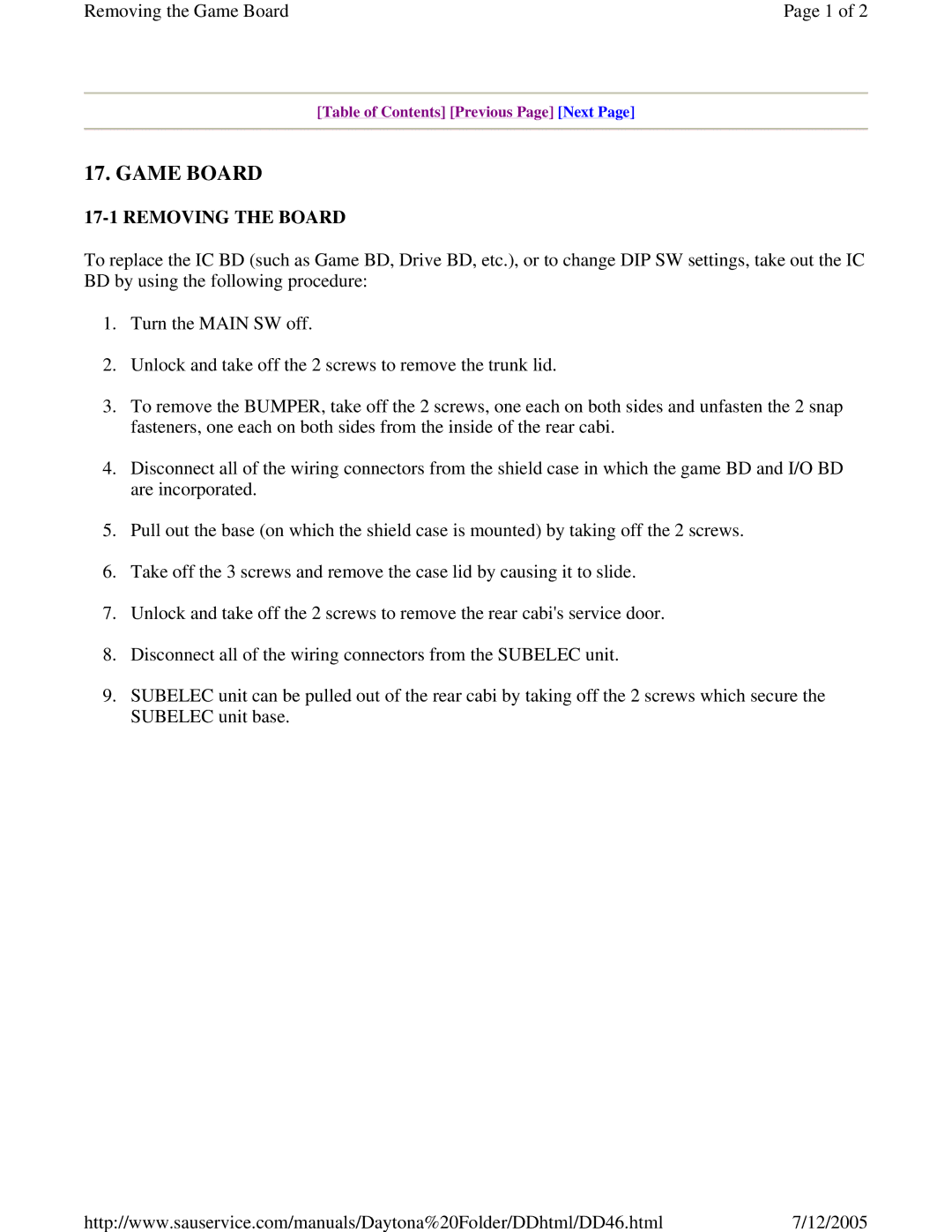 Sega DLX owner manual Game Board, Removing the Board 