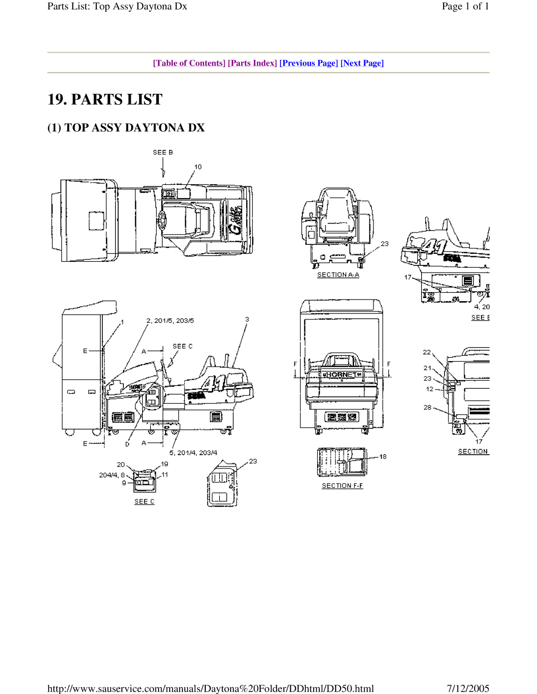 Sega DLX owner manual Parts List, TOP Assy Daytona DX 