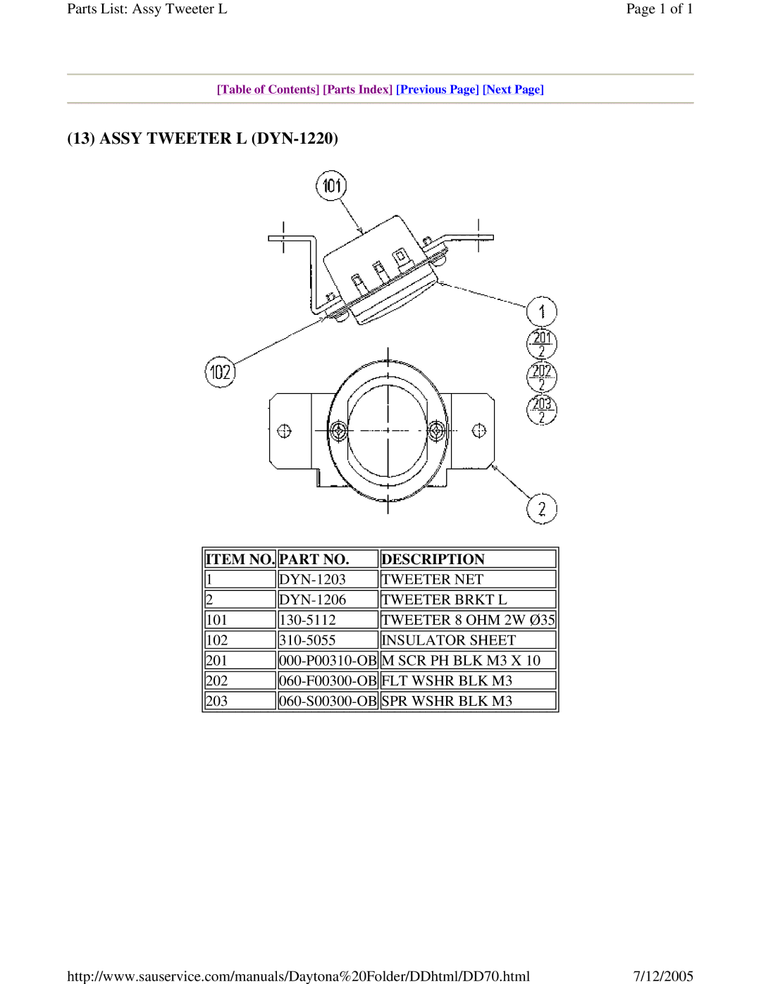 Sega DLX owner manual Item NO. Part no Description, Tweeter NET, Tweeter Brkt L 