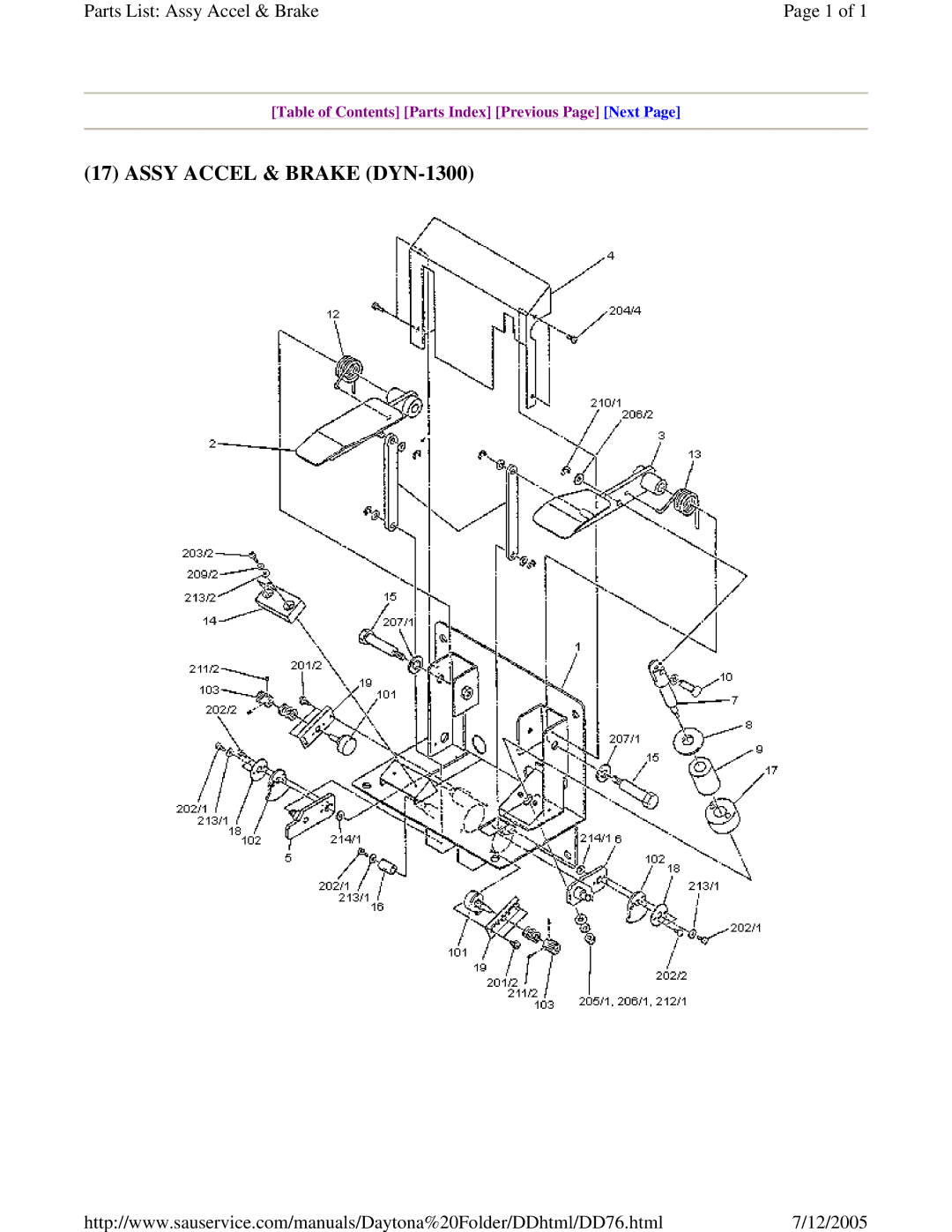 Sega DLX owner manual Assy Accel & Brake DYN-1300 