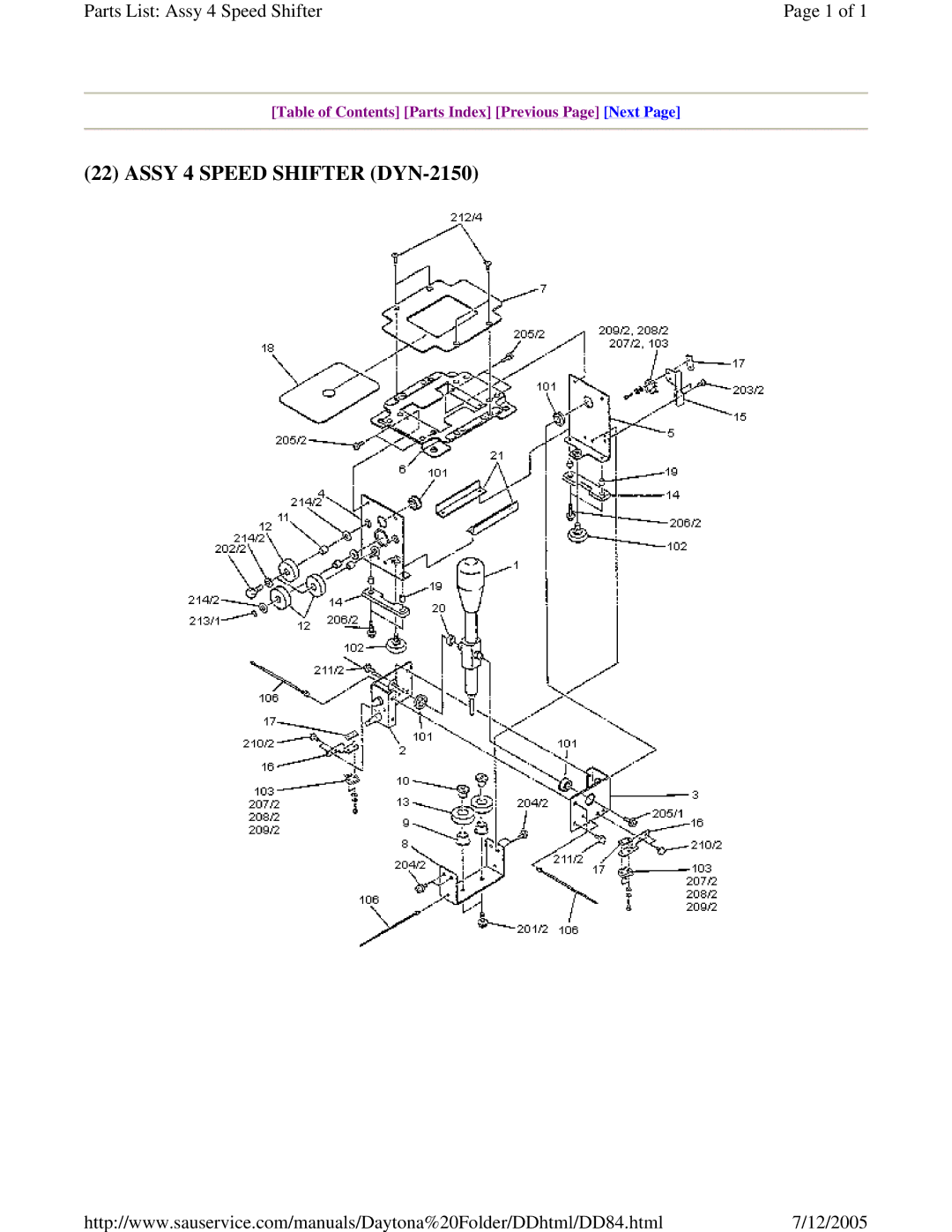 Sega DLX owner manual Assy 4 Speed Shifter DYN-2150 