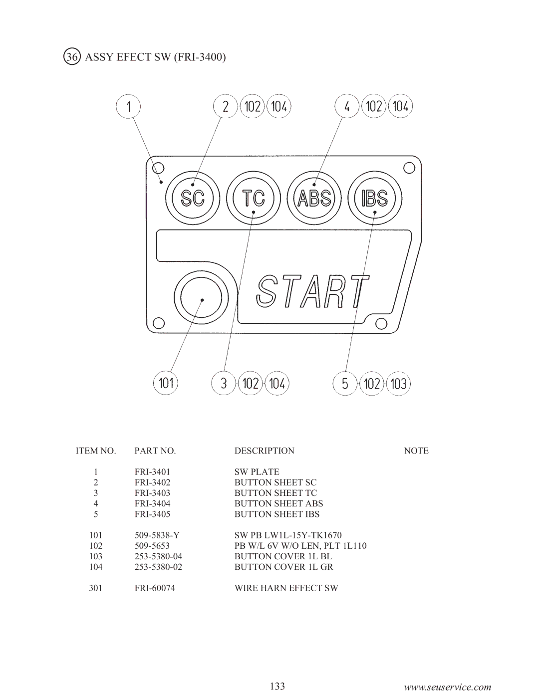 Sega F355 owner manual Assy Efect SW FRI-3400 