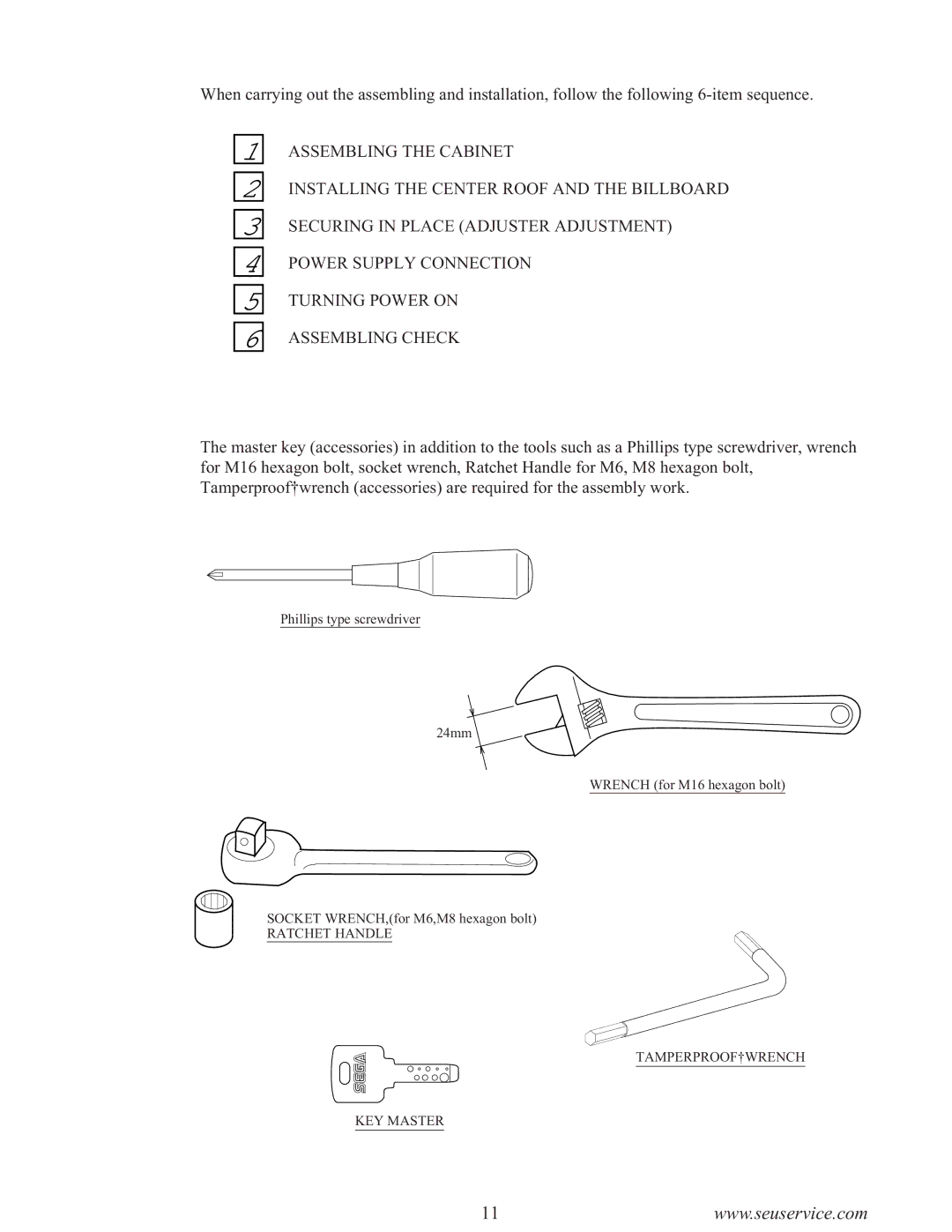 Sega F355 owner manual Ratchet Handle TAMPERPROOF†WRENCH KEY Master 