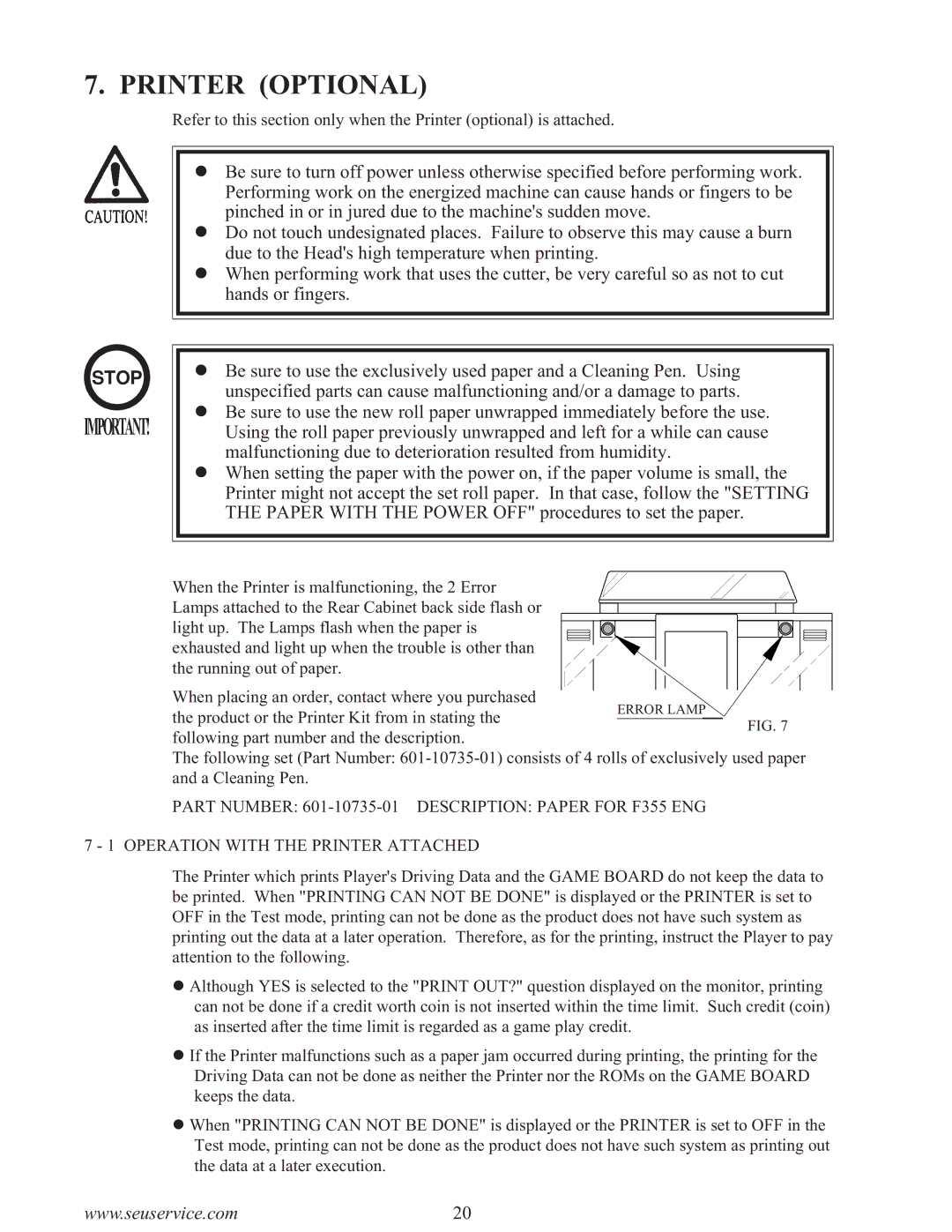 Sega F355 owner manual Printer Optional 