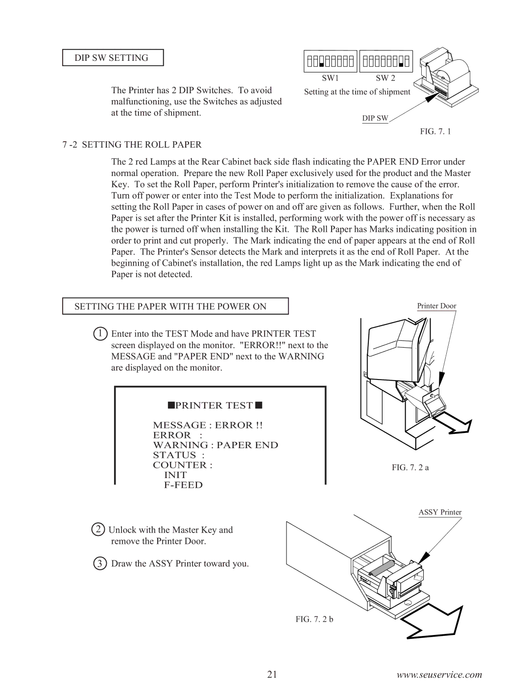 Sega F355 owner manual DIP SW Setting, Setting the Roll Paper, Setting the Paper with the Power on 