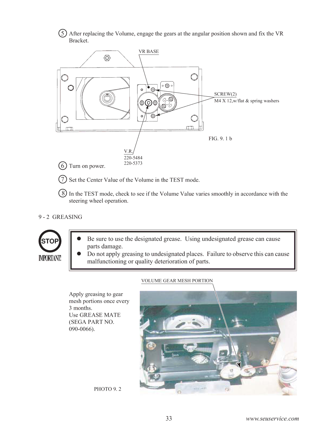 Sega F355 owner manual Greasing 