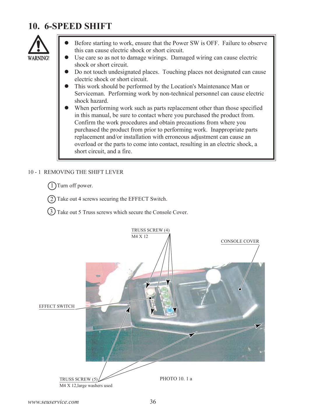 Sega F355 owner manual Speed Shift, 10 1 Removing the Shift Lever 