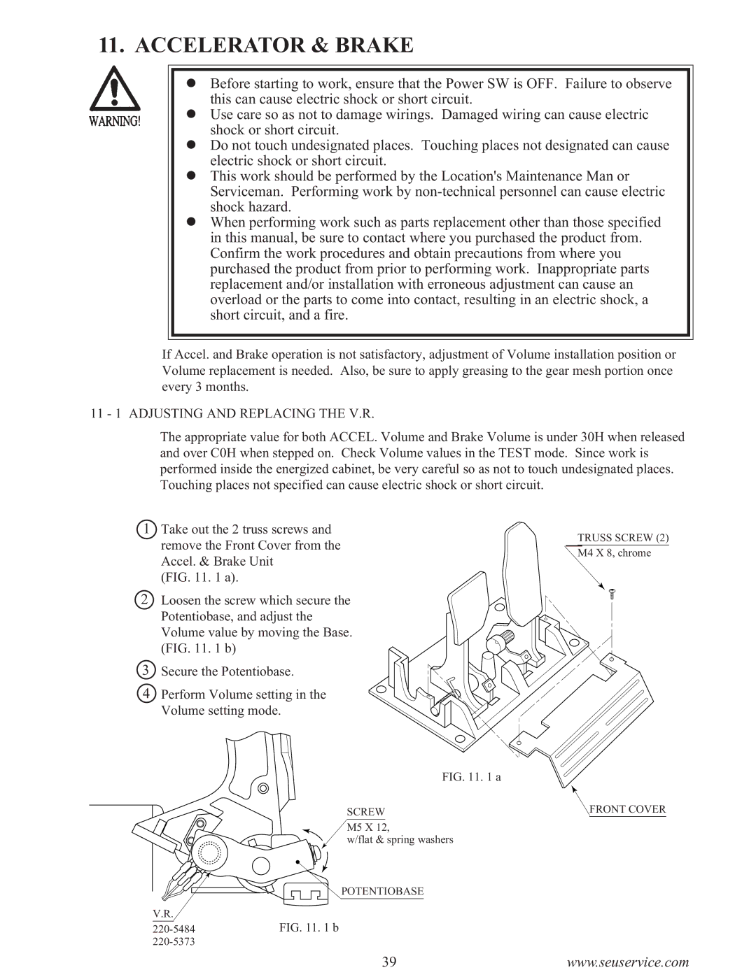 Sega F355 owner manual Accelerator & Brake, 11 1 Adjusting and Replacing the V.R 