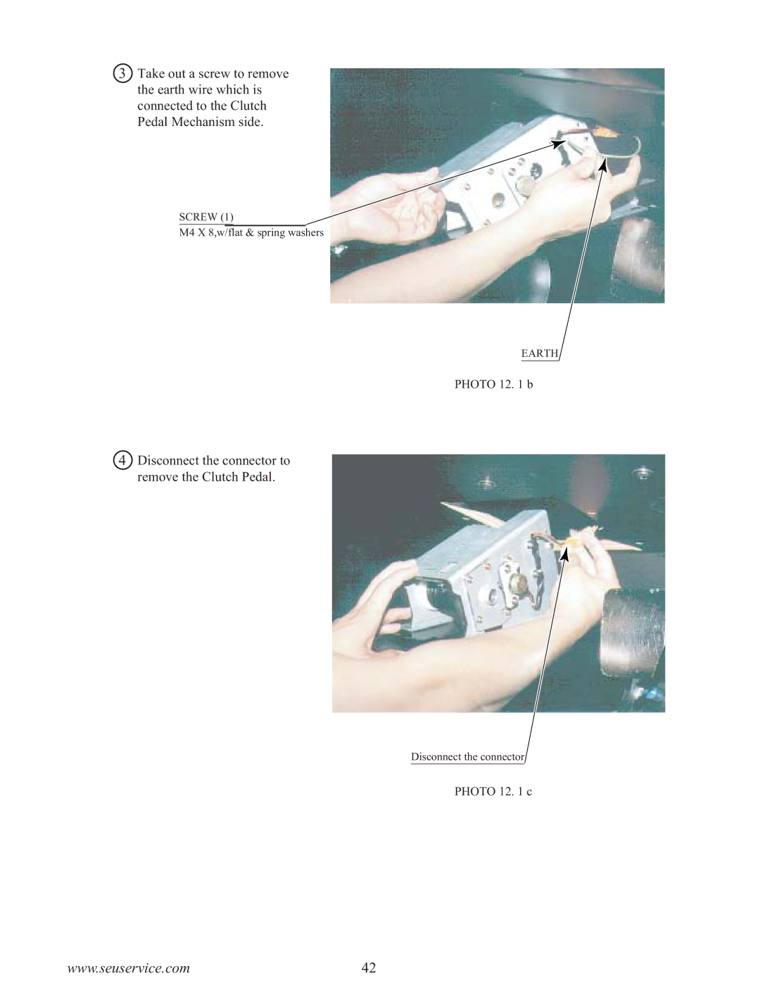 Sega F355 owner manual Disconnect the connector to remove the Clutch Pedal 