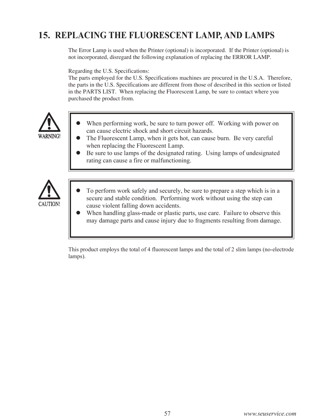 Sega F355 owner manual Replacing the Fluorescent LAMP, and Lamps 