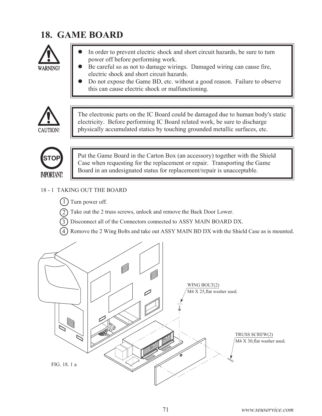 Sega F355 owner manual Game Board, 18 1 Taking OUT the Board 