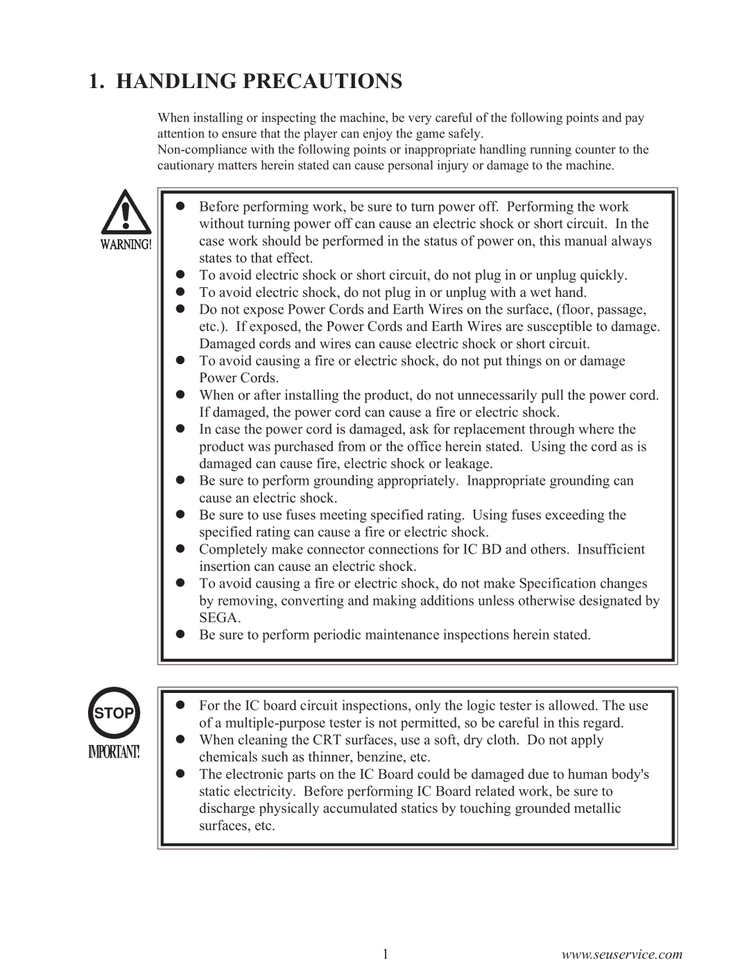 Sega F355 owner manual Handling Precautions 