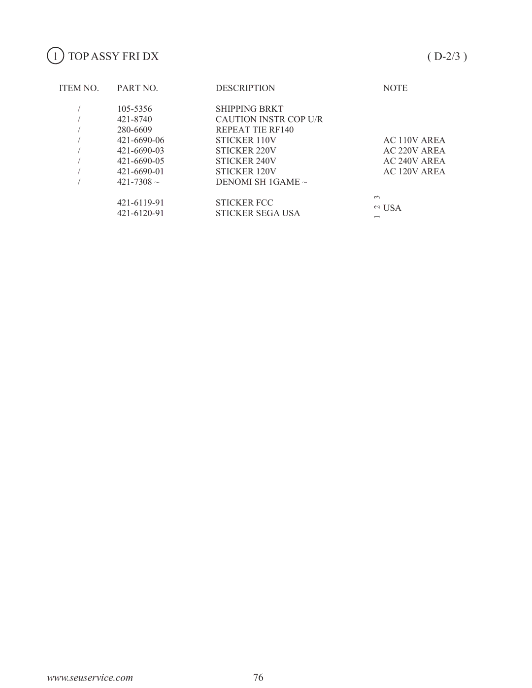 Sega F355 owner manual Shipping Brkt 