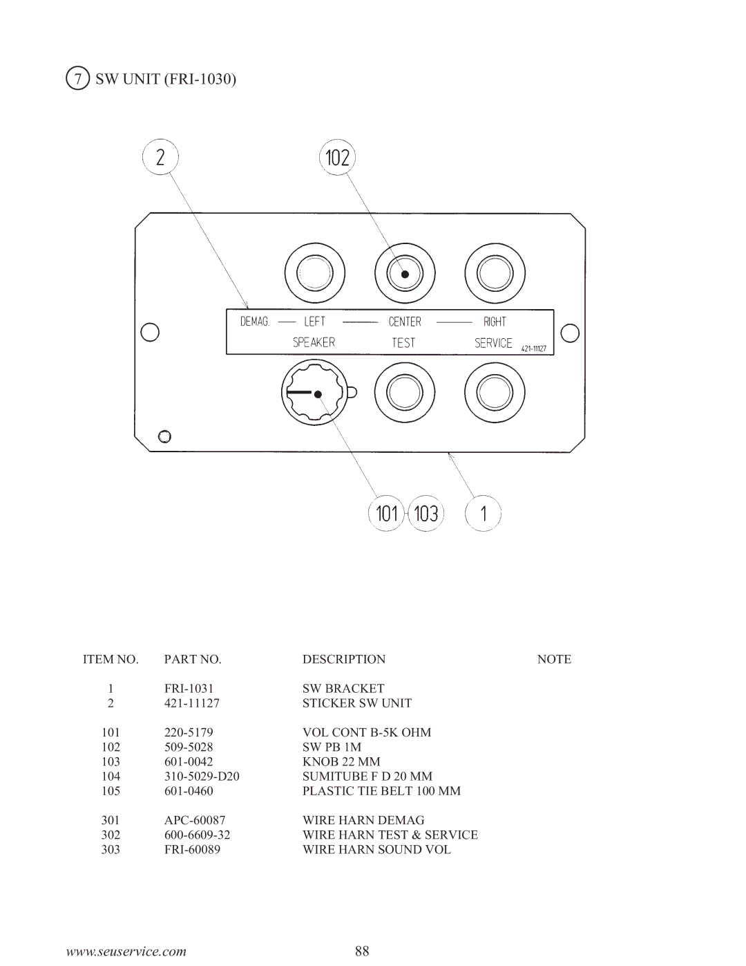 Sega F355 owner manual SW Unit FRI-1030 