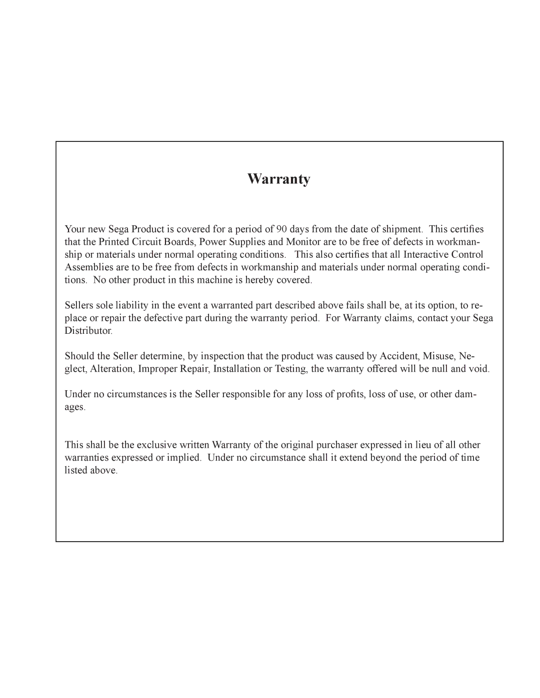 Sega GAME SHOW owner manual Warranty 