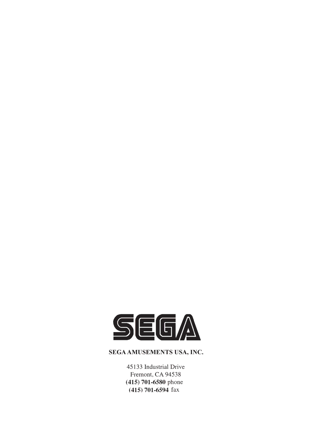 Sega GAME SHOW owner manual Sega Amusements USA, INC 