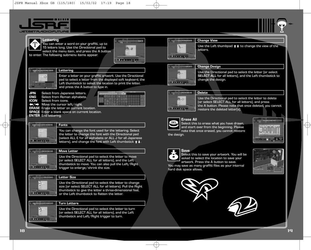 Sega IG02401E instruction manual Lettering, Erase All, Save, Design 