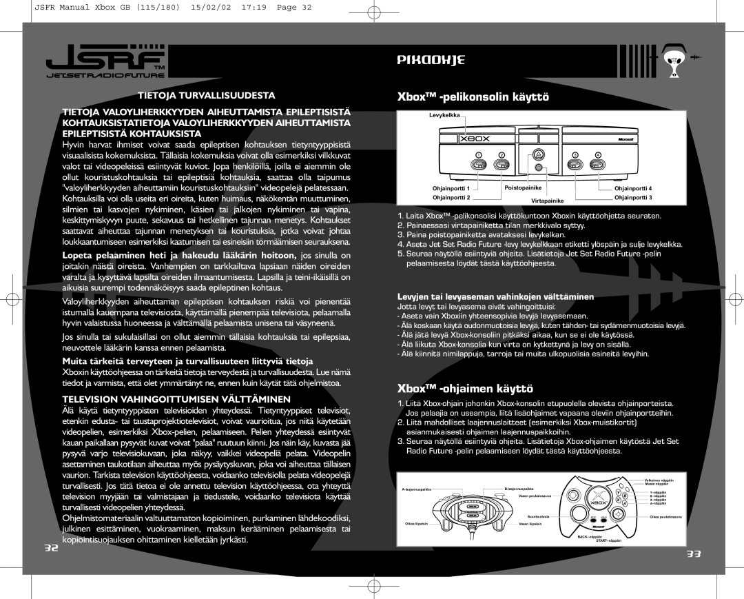 Sega IG02401E instruction manual Pikaohje, Levyjen tai levyaseman vahinkojen välttäminen 