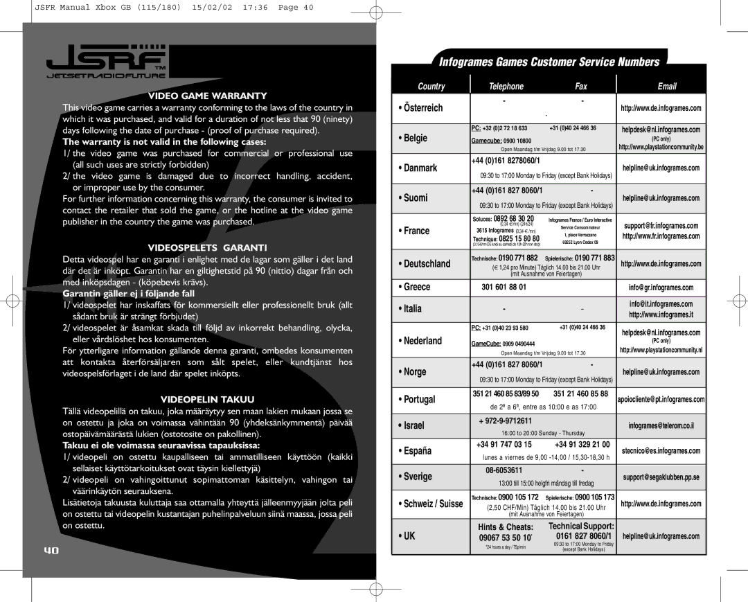 Sega IG02401E instruction manual Warranty is not valid in the following cases, Garantin gäller ej i följande fall 