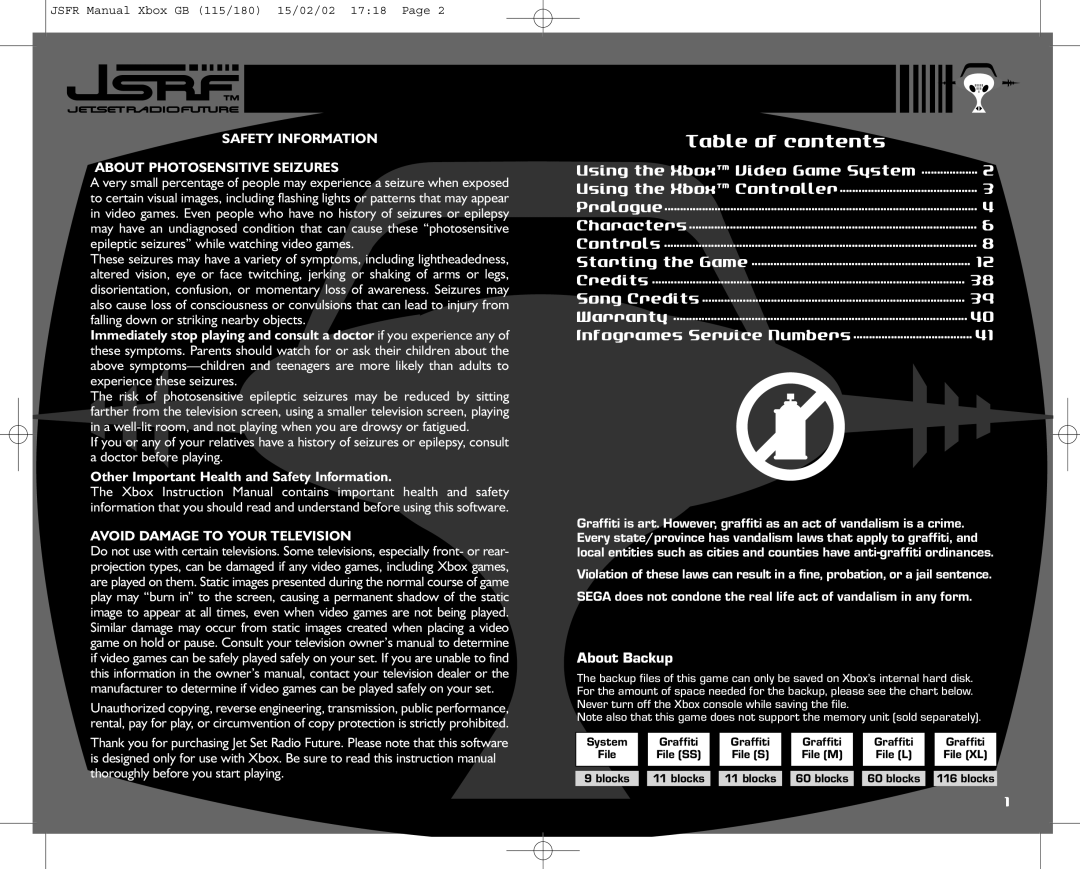 Sega IG02401E instruction manual Table of contents 