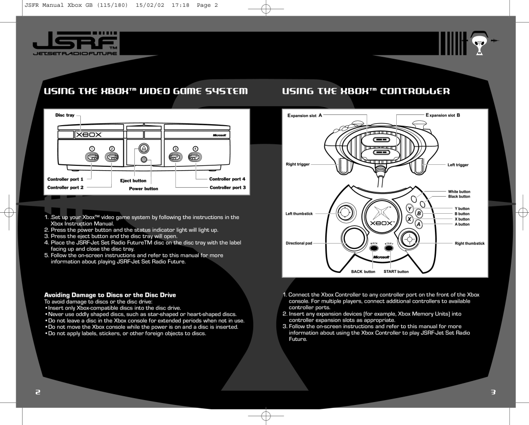 Sega IG02401E Using the Xbox Video Game System Using the Xbox Controller, Avoiding Damage to Discs or the Disc Drive 