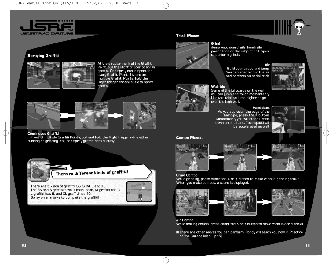 Sega IG02401E instruction manual Spraying Graffiti, Trick Moves, Combo Moves 