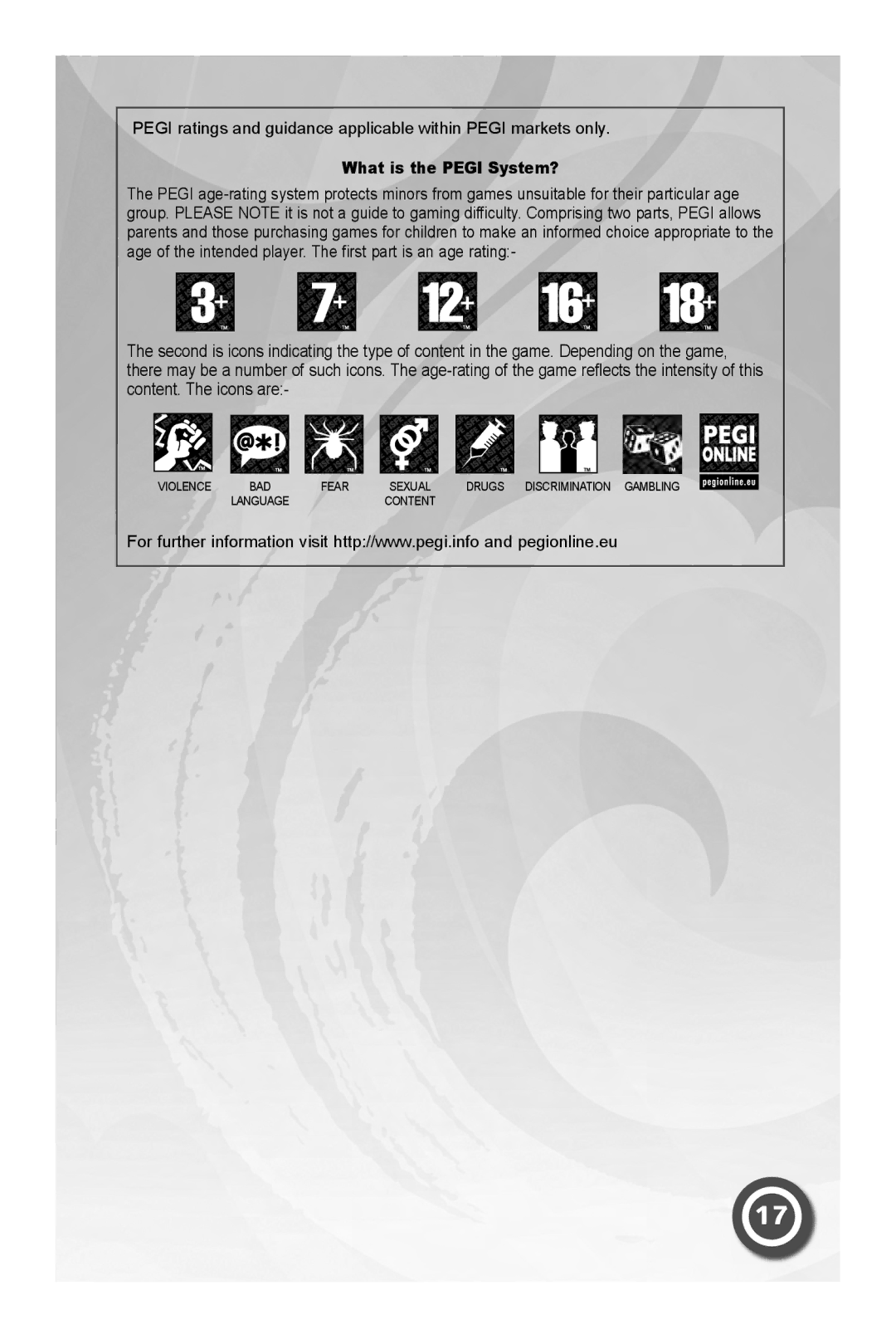 Sega MAN-S075-UK manual What is the Pegi System? 