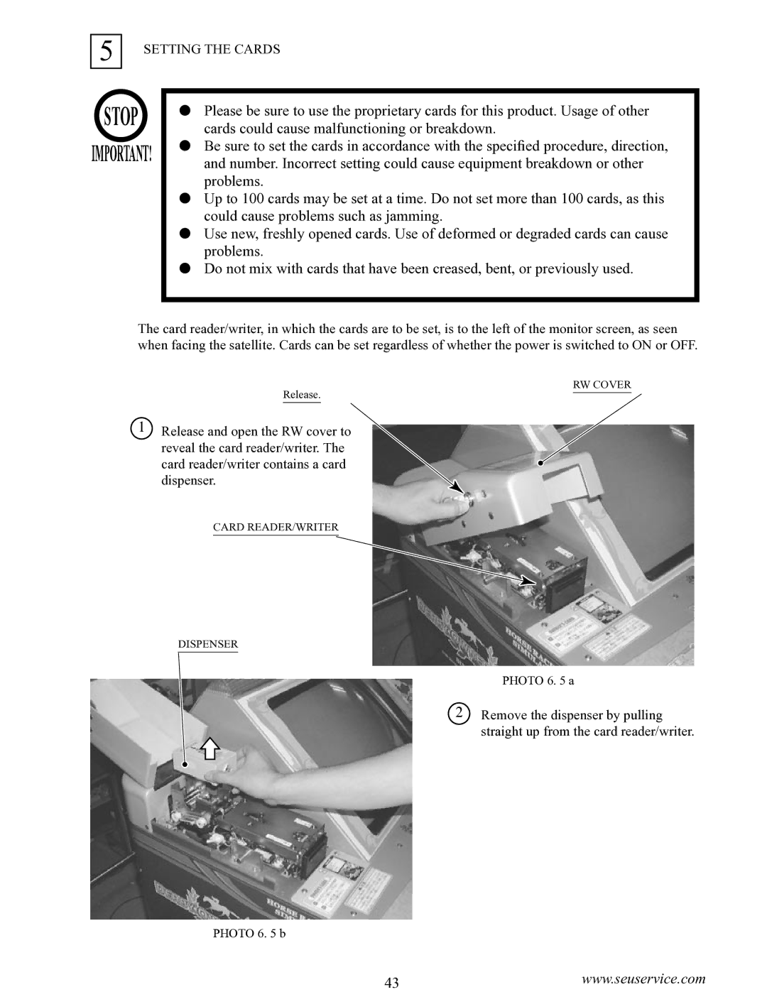 Sega Satellite TV System manual Setting the Cards 