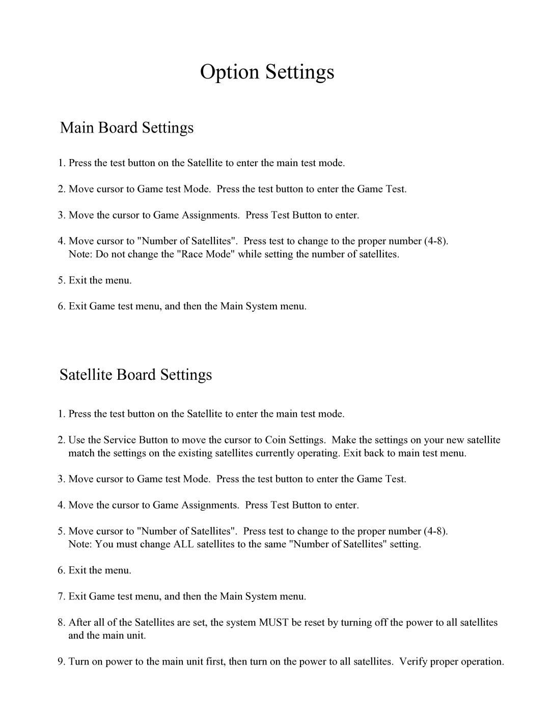 Sega Satellite TV System manual Option Settings 