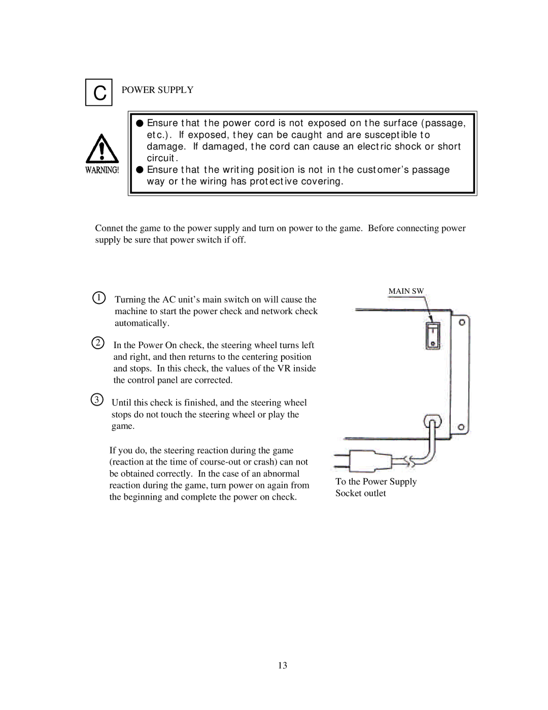 Sega 999-0988, Star Wars Racer Arcade owner manual Power Supply 