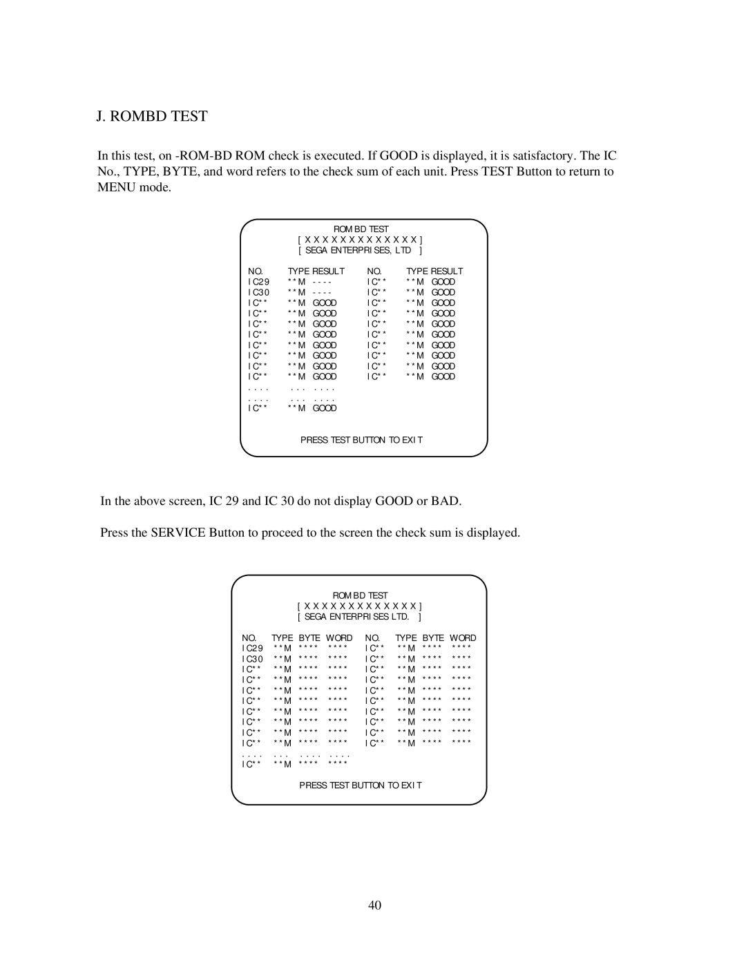 Sega Star Wars Racer Arcade, 999-0988 owner manual Rombd Test 