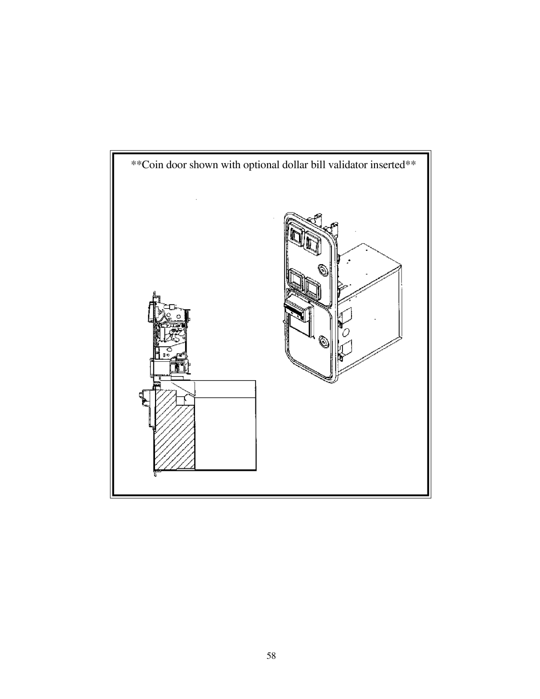 Sega Star Wars Racer Arcade, 999-0988 owner manual Coin door shown with optional dollar bill validator inserted 