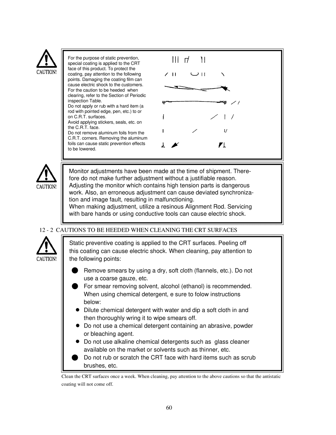 Sega Star Wars Racer Arcade, 999-0988 owner manual 12 2 Cautions to be Heeded When Cleaning the CRT Surfaces 