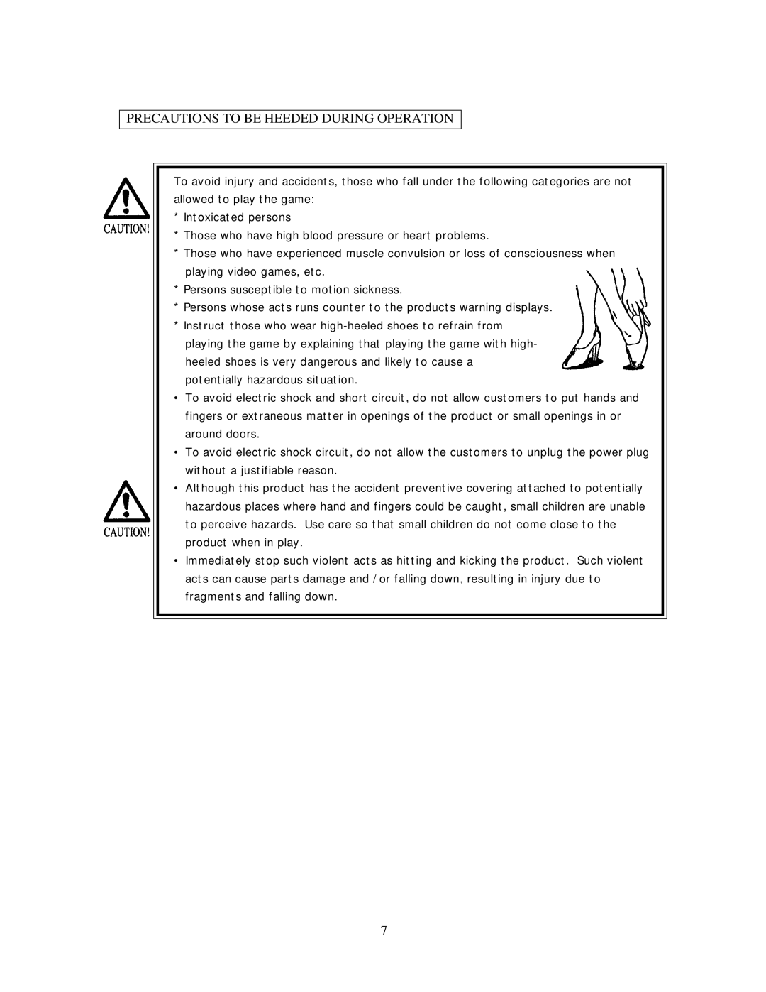 Sega 999-0988, Star Wars Racer Arcade owner manual Precautions to be Heeded During Operation 