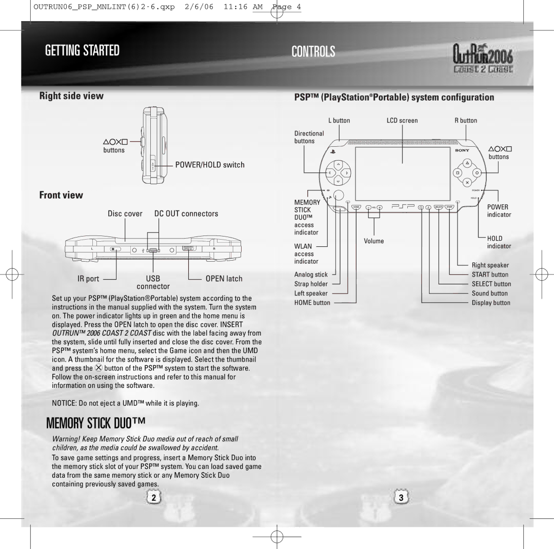 Sega ULUS 10064 instruction manual Memory Stick DUO, Getting Started 