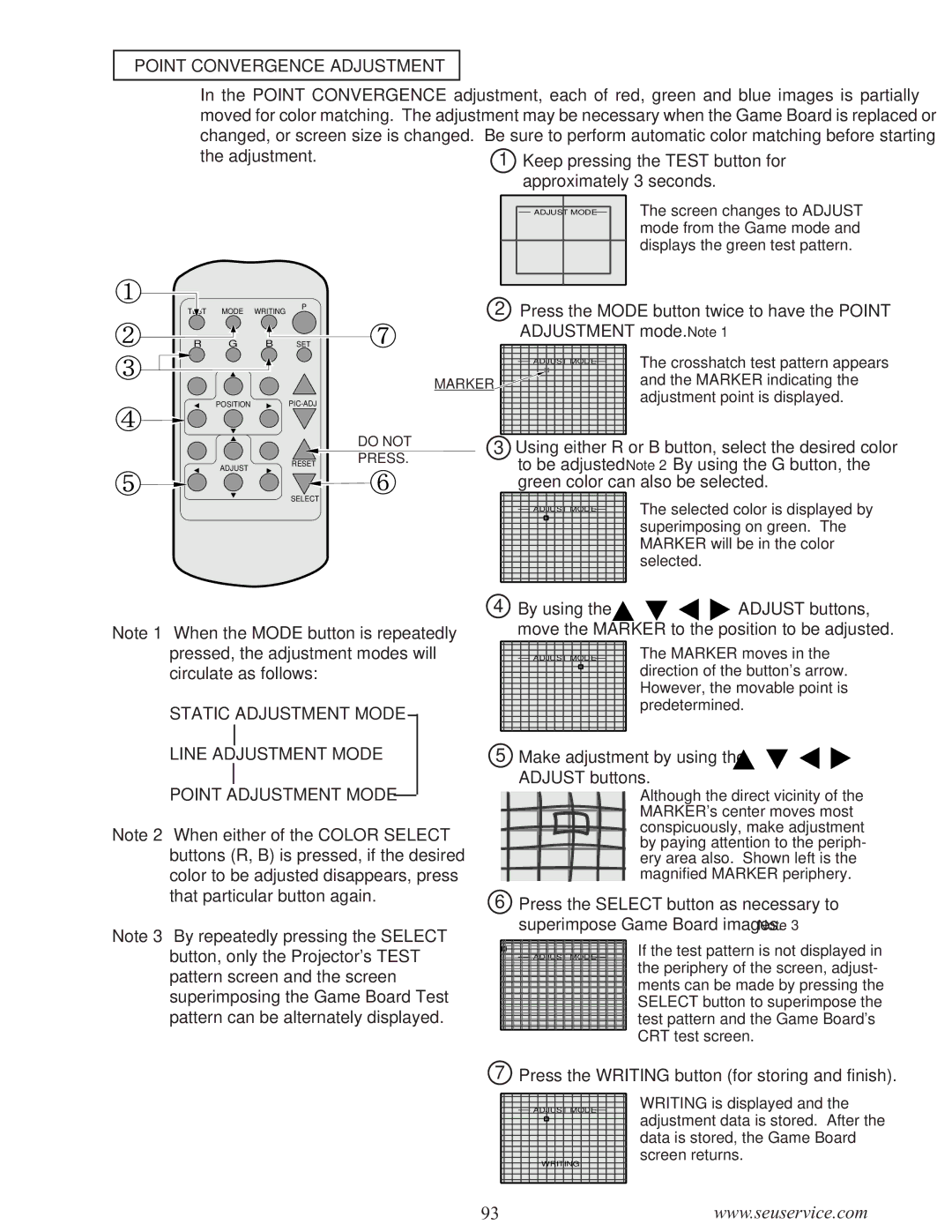 Sega WaveRunner owner manual Point Convergence Adjustment, Green color can also be selected 