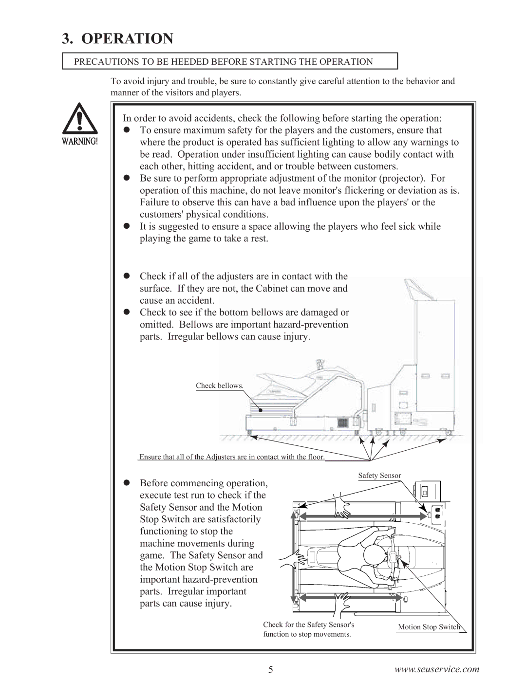 Sega WaveRunner owner manual Precautions to be Heeded Before Starting the Operation 